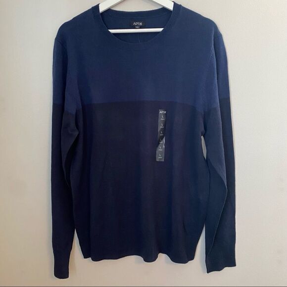 Apt. 9 Sweater Crewneck Long Sleeve Color Block Navy Blue Knit Wool Casual Comfy - Picture 1 of 9